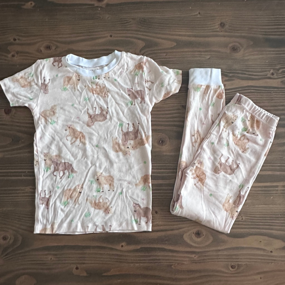Burt’s Bees Girls Pajama Set 6Y Horse Print Pink